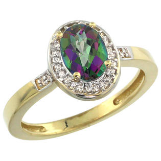 Sabrina Silver 10k Yellow Gold Diamond Mystic Topaz Ring 1 ct 7x5 Stone 1/2 inch wide, sizes 5-10 Sabrina Silver 10k Yellow Gold Diamond Mystic Topaz Ring 1 ct 7x5 Stone 1/2 inch wide, sizes 5-10