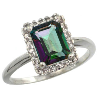Sabrina Silver 10k White Gold Diamond Mystic Topaz Ring 1.6 ct Emerald Shape 8x6 mm, 1/2 inch wide, sizes 5-10 Sabrina Silver 10k White Gold Diamond Mystic Topaz Ring 1.6 ct Emerald Shape 8x6 mm, 1/2 inch wide, sizes 5-10