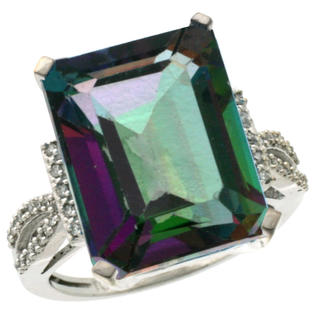 Sabrina Silver 10k White Gold Diamond Mystic Topaz Ring 12 ct Emerald Shape 16x12 Stone 3/4 inch wide, sizes 5-10 Sabrina Silver 10k White Gold Diamond Mystic Topaz Ring 12 ct Emerald Shape 16x12 Stone 3/4 inch wide, sizes 5-10