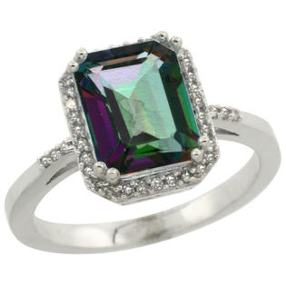 Sabrina Silver 10k White Gold Diamond Mystic Topaz Ring 2.53 ct Emerald Shape 9x7 mm, 1/2 inch wide, sizes 5-10 Sabrina Silver 10k White Gold Diamond Mystic Topaz Ring 2.53 ct Emerald Shape 9x7 mm, 1/2 inch wide, sizes 5-10