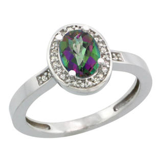 Sabrina Silver 10k White Gold Diamond Mystic Topaz Ring 1 ct 7x5 Stone 1/2 inch wide, sizes 5-10 Sabrina Silver 10k White Gold Diamond Mystic Topaz Ring 1 ct 7x5 Stone 1/2 inch wide, sizes 5-10