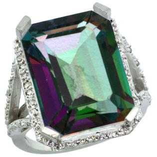 Sabrina Silver 10k White Gold Diamond Mystic Topaz Ring 14.96 ct Emerald shape 18x13 Stone 13/16 inch wide, sizes 5-10 Sabrina Silver 10k White Gold Diamond Mystic Topaz Ring 14.96 ct Emerald shape 18x13 Stone 13/16 inch wide, sizes 5-10