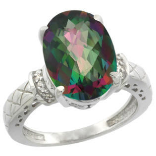 Sabrina Silver 10k White Gold Diamond Mystic Topaz Ring 5.5 ct Oval 14x10 Stone, sizes 5-10 Sabrina Silver 10k White Gold Diamond Mystic Topaz Ring 5.5 ct Oval 14x10 Stone, sizes 5-10