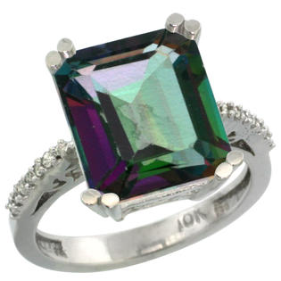Sabrina Silver 10k White Gold Diamond Mystic Topaz Ring 5.83 ct Emerald Shape 12x10 Stone 1/2 inch wide, sizes 5-10 ... Sabrina Silver 10k White Gold Diamond Mystic Topaz Ring 5.83 ct Emerald Shape 12x10 Stone 1/2 inch wide, sizes 5-10 ...