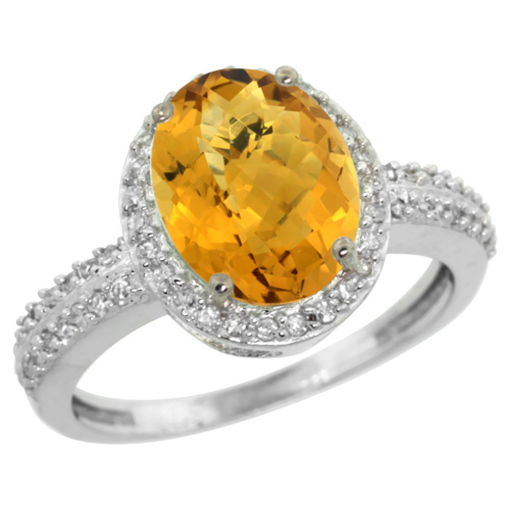 Sabrina Silver 10k White Gold Diamond Whisky Quartz Ring Oval Stone 10x8 mm 2.4 ct 1/2 inch wide, size 9.5 at Sears.com