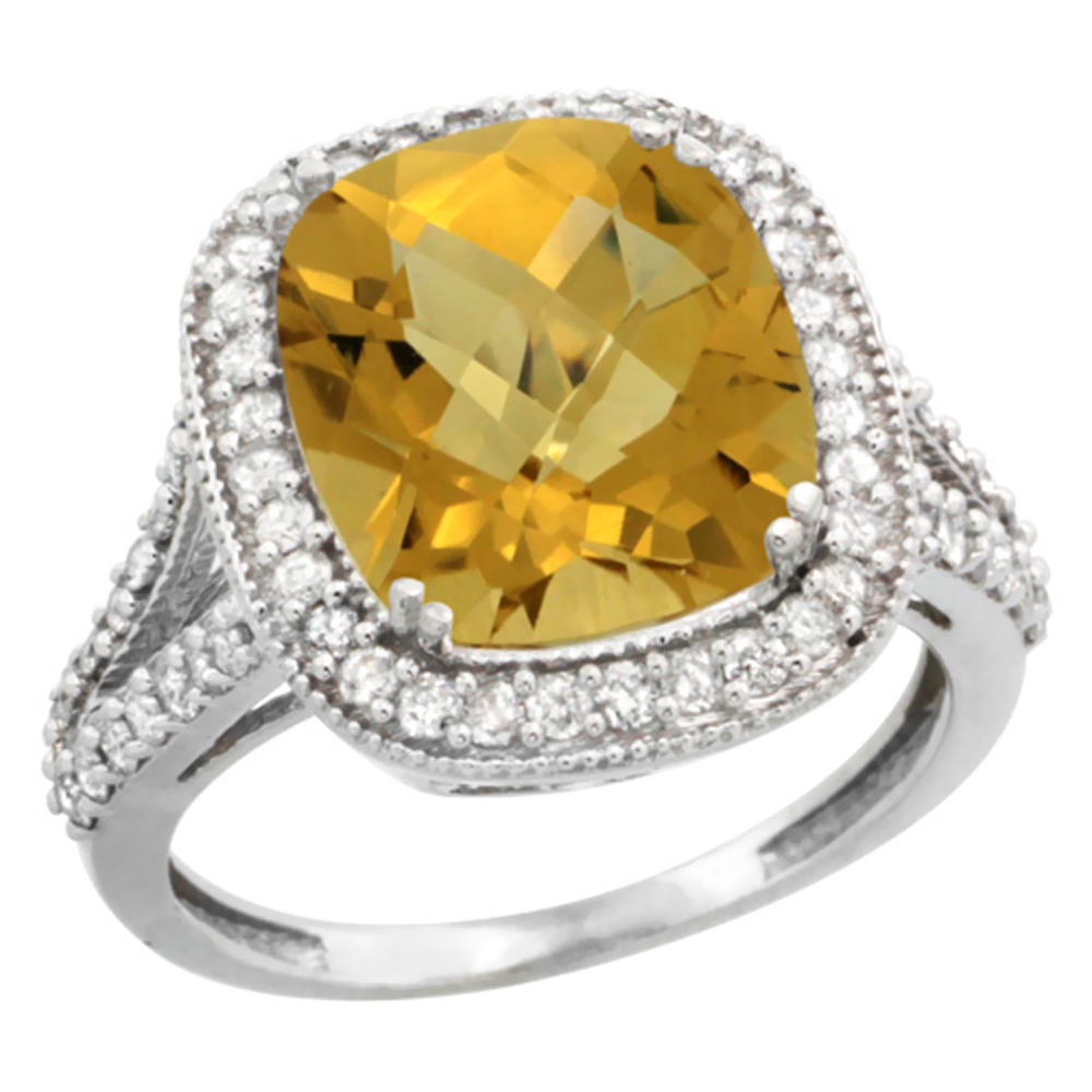 Sabrina Silver 10k White Gold Diamond Halo Whisky Quartz Ring Checkerboard Cushion 12x10 4.8 ct 3/4 inch wide, size 8.5 at Sears.com