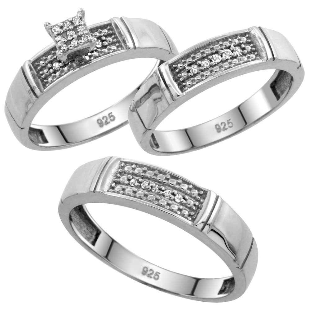 sabrina silver sterling silver diamond trio wedding ring set his 5mm hers 45mm rhodium - Trio Wedding Ring Set sabrina silver sterling silver diamond trio wedding ring set his 5mm hers 45mm rhodium - Trio Wedding Ring Set