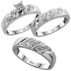 Trio Wedding Ring Set Sabrina Silver Sterling Diamond Trio Wedding Ring Set His 6mm Hers 5mm Rhodium Finish