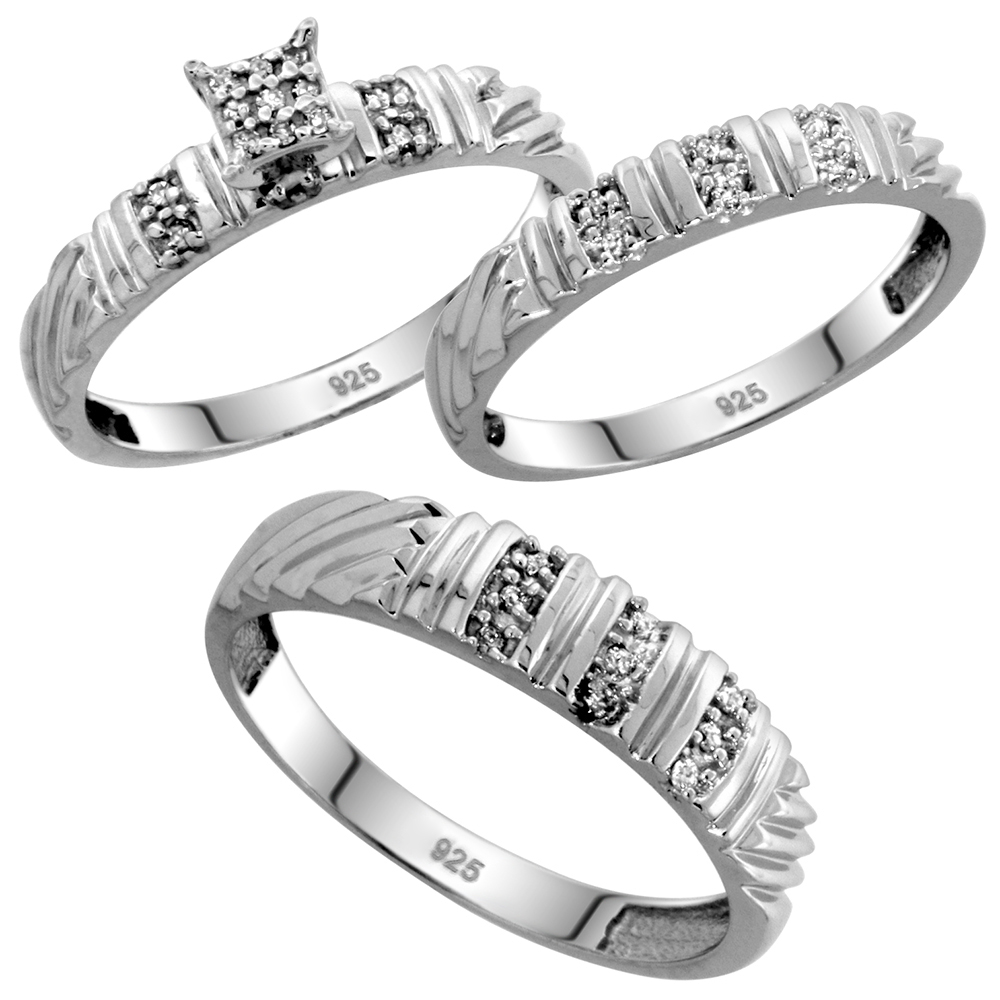 sabrina silver sterling silver diamond trio wedding ring set his 5mm hers 35mm rhodium - Trio Wedding Ring Set sabrina silver sterling silver diamond trio wedding ring set his 5mm hers 35mm rhodium - Trio Wedding Ring Set