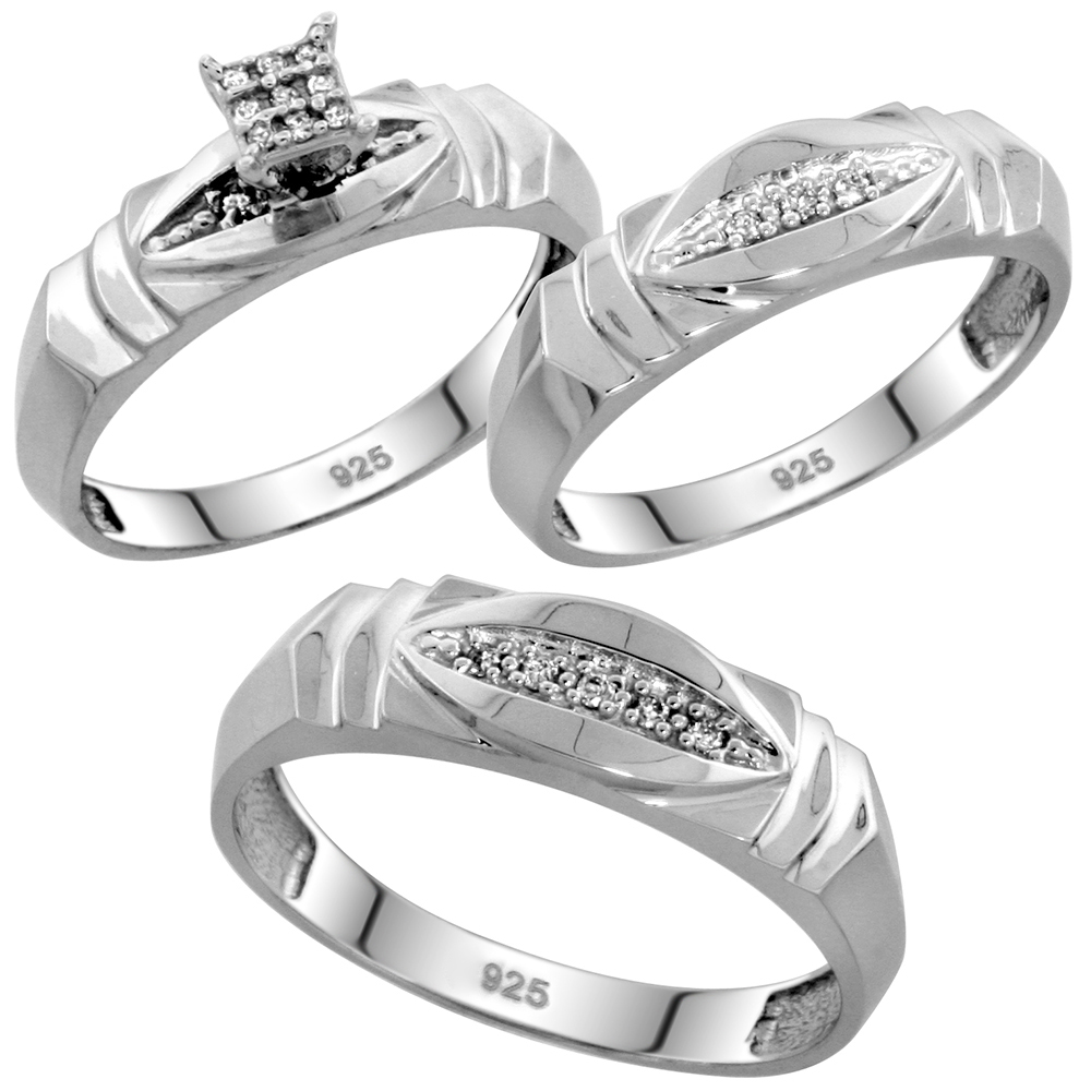 sabrina silver sterling silver diamond trio wedding ring set his 6mm hers 5mm rhodium finish - Sterling Silver Diamond Wedding Ring Sets sabrina silver sterling silver diamond trio wedding ring set his 6mm hers 5mm rhodium finish - Sterling Silver Diamond Wedding Ring Sets