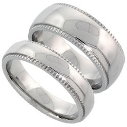 sabrina silver stainless steel his hers milgrain wedding ring set domed 5 8 mm - Wedding Rings His And Hers sabrina silver stainless steel his hers milgrain wedding ring set domed 5 8 mm - Wedding Rings His And Hers