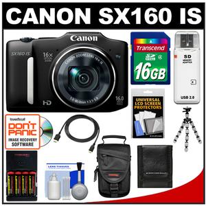 Canon PowerShot SX160 IS Digital Camera (Black) with 16GB Card + Batteries/Charger + Case + Flex Tripod + HDMI Cable + Accessory Kit at Sears.com