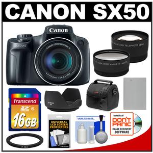 Canon PowerShot SX50 HS Digital Camera (Black) with 16GB Card + Case + Battery + 2 Tele/Wide-Angle Lens Set + Hood + Accessory Kit at Sears.com
