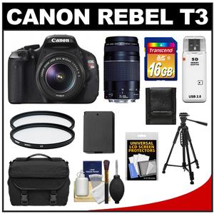 Canon EOS Rebel T3 Camera + EF-S 18-55 IS II Lens + 75-300 III Lens + 16GB Card + Battery + Case + 2 Filters + Tripod + Clean Kit at Sears.com