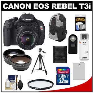 Canon EOS Rebel T3i Camera + EF-S 18-55 IS II Lens + 32GB + Tripod + Case + Battery + Remote + Filter + Telephoto/Wide-Angle Lens Kit at Sears.com