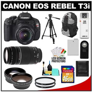 Canon EOS Rebel T3i Camera + EF-S 18-55 IS II Lens + 75-300 Lens + 16GB Card + Tripod + Case +Filter + Telephoto/Wide-Angle Lens Kit at Sears.com