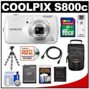 Nikon COOLPIX S800c Android Wi-Fi GPS Digital Camera (White) + 16GB Card + Battery + Case + HDMI Cable + Flex Tripod + Accessory Kit at Sears.com