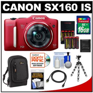 Canon PowerShot SX160 IS Digital Camera (Red) with 16GB Card + Batteries + Charger + Case + Flex Tripod + HDMI Cable + Accessory Kit at Sears.com