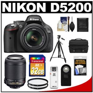 Nikon D5200 Camera + 18-55 G VR DX AF-S Zoom Lens  + 55-200 VR Lens + 32GB Card + Case + Filters + Remote + Tripod + Acc Kit at Sears.com