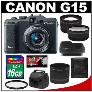 Canon PowerShot G15 Digital Camera (Black) with 16GB Card + Case + Wide Angle + Telephoto Lenses + UV Filter + Hood + Accessory Kit at Sears.com