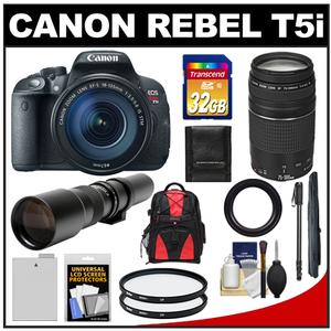 Canon EOS Rebel T5i Camera + EF-S 18-135 IS STM Lens + EF 75-300 III + 500 Lenses + 32GB Card + Battery + Backpack + Monopod Kit at Sears.com