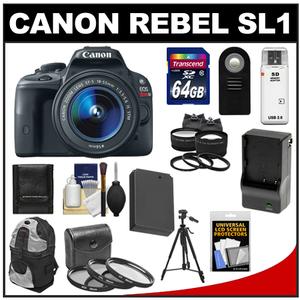 Canon EOS Rebel SL1 Camera + EF-S 18-55 IS STM Lens + 64GB Card + Batt + Charger + Backpack + Tele/Wide Lenses + Filters + Tripod Kit at Sears.com