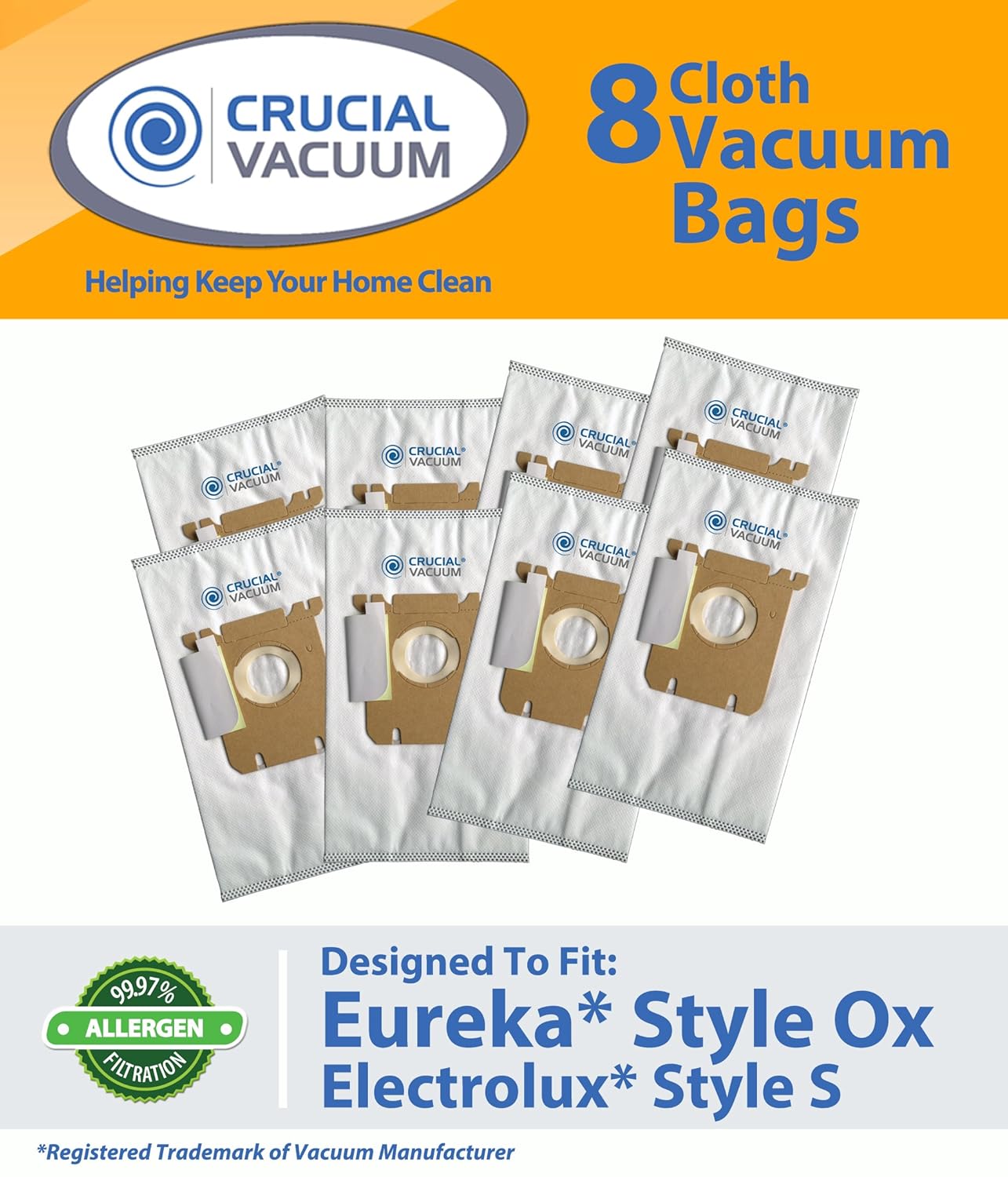 Crucial Vacuum Eureka 8-Pack Allergen Cloth Vacuum Bags Fits Eureka Style OX & Electrolux Style S Bags; Compare To Part # 61230 at Sears.com