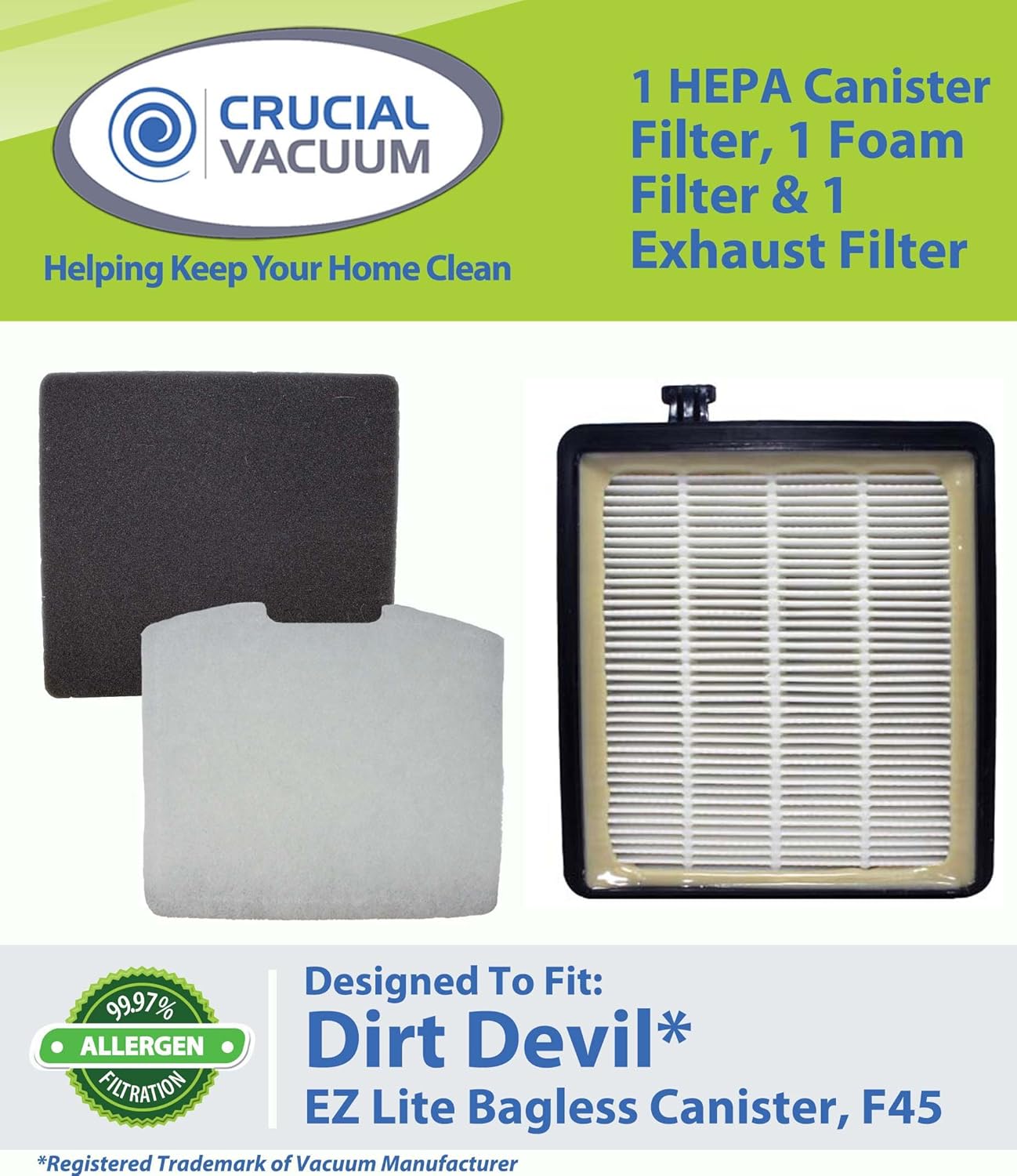Crucial Vacuum Dirt Devil F45 HEPA Canister Filter, Foam Filter & Exhaust Filter Fits F45, Pets Canister Vacuum SD40000, & Canister SD40010 at Sears.com
