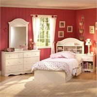 South Shore Summer Breeze Kids Twin Wood Bookcase Bed 4 Piece Bedroom Set in White Wash at Sears.com