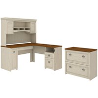 Bush Fairview L-Shape Wood Computer Desk Set with Hutch in Antique White at Sears.com