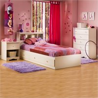 South Shore Crystal White Kids Twin Wood Captain's Storage Bed 3 Piece