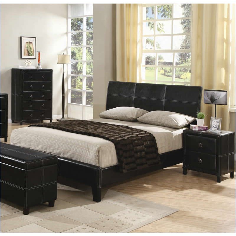 Coaster Upholstered Queen Platform Bed in Black Vinyl Coaster Upholstered Queen Platform Bed in Black Vinyl