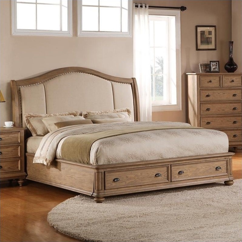 Riverside Furniture Coventry Upholstered Storage Sleigh Bed in Driftwood - Queen Riverside Furniture Coventry Upholstered Storage Sleigh Bed in Driftwood - Queen