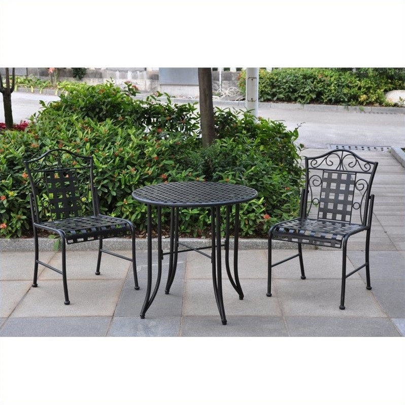 International Caravan Mandalay Wrought Iron 3 Piece Patio Bistro Set in Antique Black International Caravan Mandalay Wrought Iron 3 Piece Patio Bistro Set in Antique Black