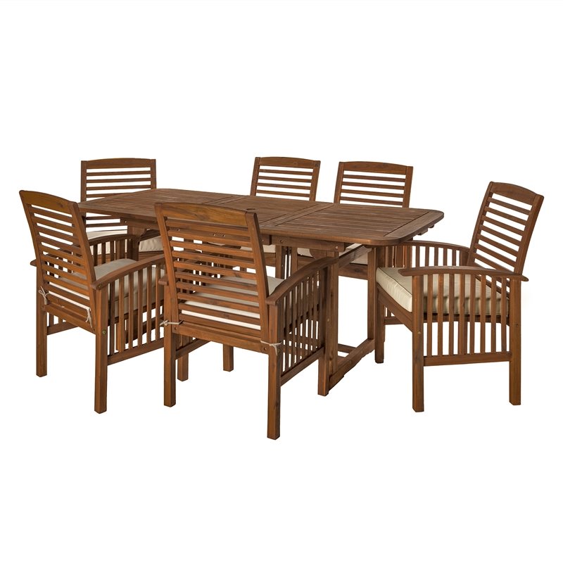 Patio Furniture Porch Outdoor Sears Walker Edison Walkeredisonfurniture Company 7 Piece Dark Brown Acacia Patio Dining Set With Cushions