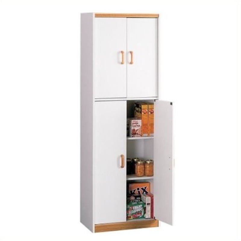 Pemberly Row 4 Door Pantry With Oak Trim In Charleswood White Pemberly Row 4 Door Pantry With Oak Trim In Charleswood White Alternate Image