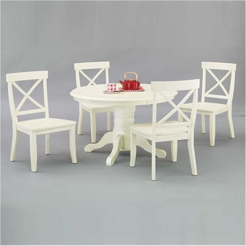 Homehills Five Piece Casual Country Antique White Round Dining Table Bowery Hill 5 Piece Round Dining Set In Antique White
