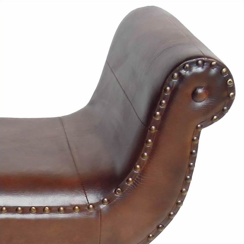 International Caravan Carmel Faux Leather Vanity Stool In Brown International Caravan Carmel Faux Leather Vanity Stool In Brown