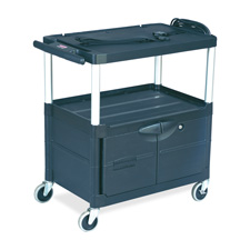 Rubbermaid Commercial Prod. Audio-visual Cart, 3 Shelves w/ Cabinet, 3 Outlets, Black at Sears.com