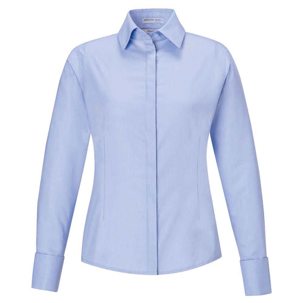 78689 Women's Spread Collar Oxford Dobby Shirt Cool Blue-XXL