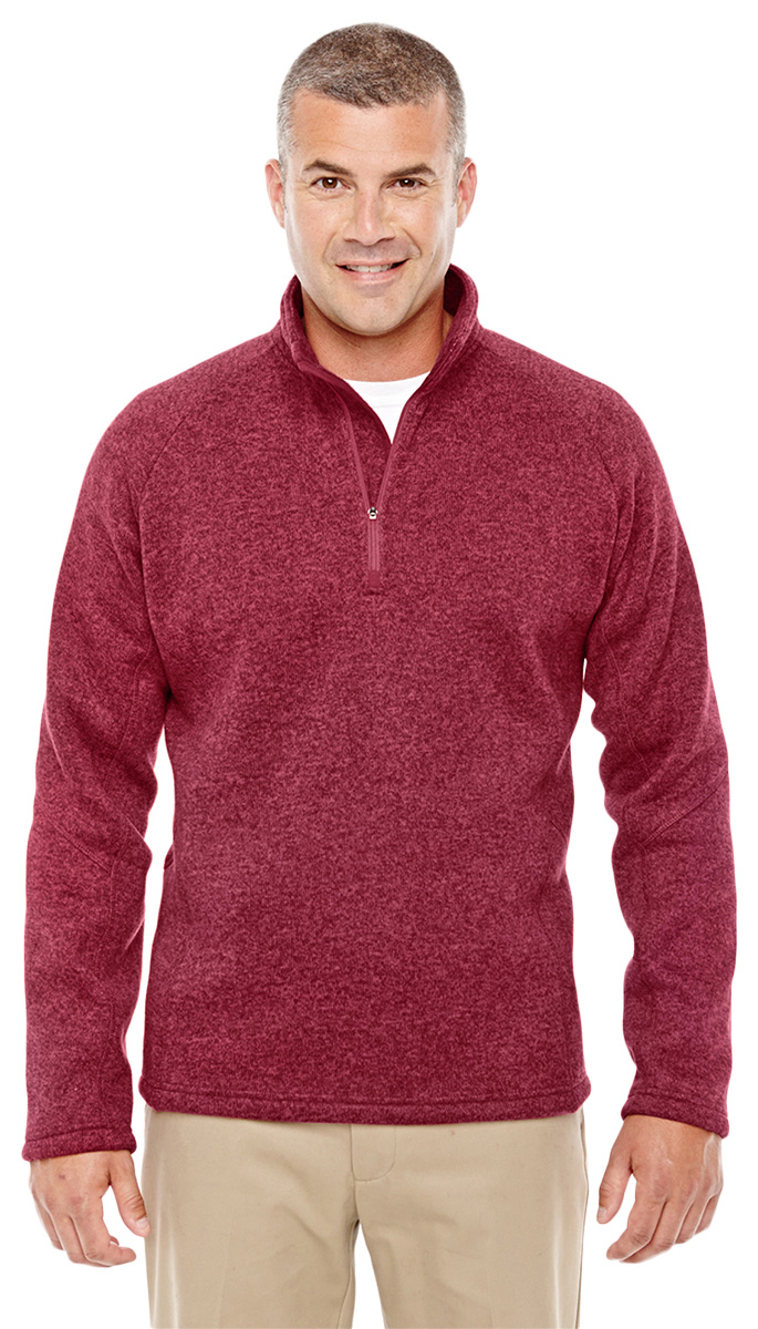 DG792 Men's Half Zip Fleece Anti-Pill Sweater Red Heather-L