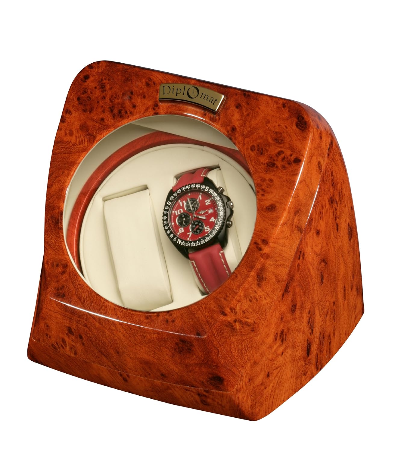 Diplomat Burl Wood Double Automatic Watch Winder with Off-White Leather Interior and Built in IC Timer at Sears.com