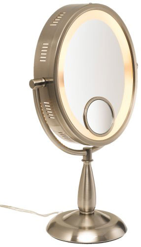 Jerdon Mirrors Jerdon Large 10" Oval Brushed Nickel Finish Lighted Pedestal Makeup Mirror at Sears.com