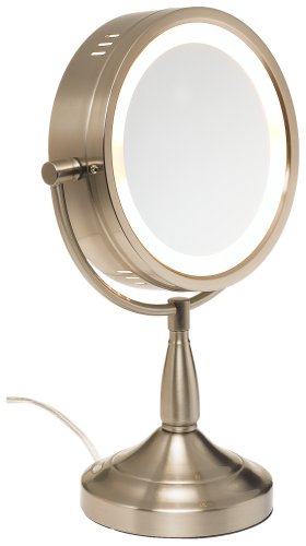 Jerdon Mirrors Jerdon LT856N 8" Brushed Nickel Lighted Pedestal Makeup Mirror at Sears.com