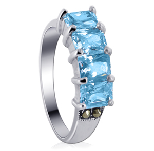 Gem Avenue TDRS031 Nickel Free Sterling Silver Emerald Cut Aqua CZ Marcasite Ring at Sears.com