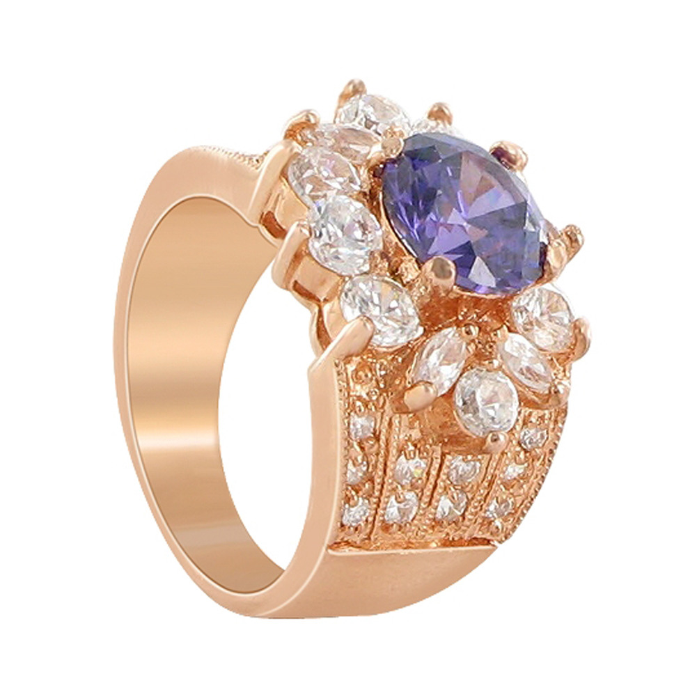 Gem Avenue Flower Design Rose Gold Layered Amethyst Cubic Zirconia 0.75 inch wide 0.5 inch Long Ring Size 6 to 6.5 at Sears.com