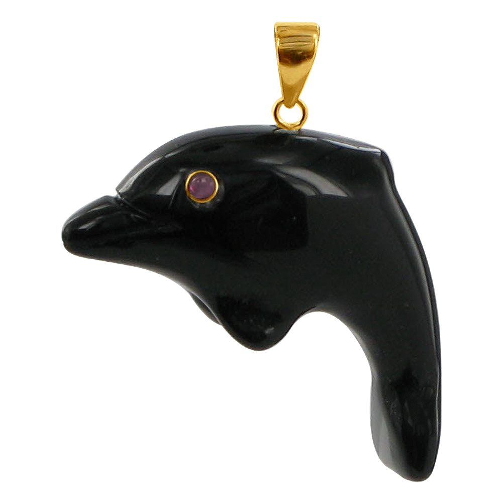 Gem Avenue PNPG089 11 x 29mm Black Onyx Dolphin 14 KT Yellow Gold Pendant Gem Avenue PNPG089 11 x 29mm Black Onyx Dolphin 14 KT Yellow Gold Pendant