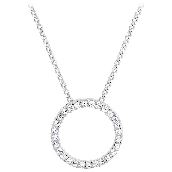 Gem Avenue bn34 Sterling Silver Clear CZ Round Eternity Pendant 1mm Rolo Chain Necklace at Sears.com