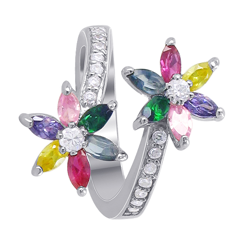 Gem Avenue SORS055-7 Sterling Silver Flowers Design Multi Cubic Zirconia 4mm Ring Size 7 at Sears.com