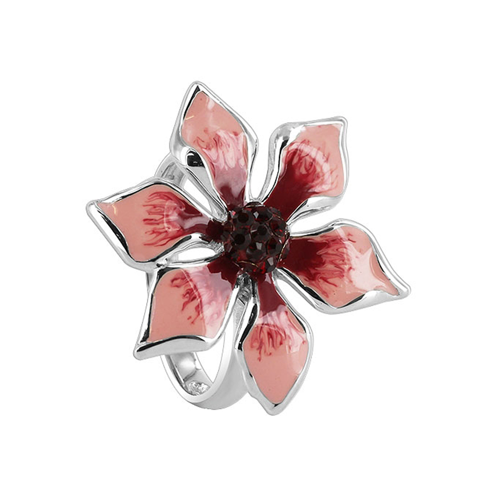 Gem Avenue Sterling Silver Pink and Red Enamel 24mm Flower with Garnet Cubic Zirconia 2mm Band Ring at Sears.com